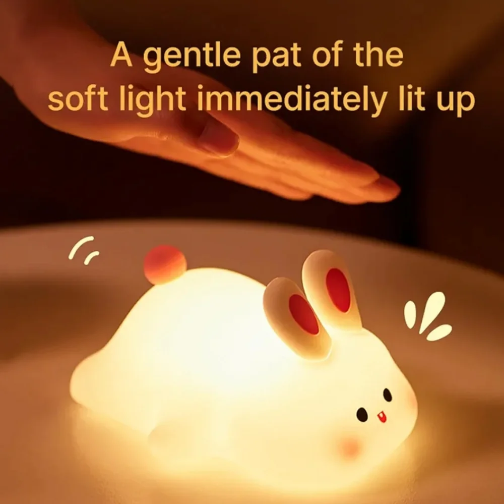 Big Face Rabbit Silicone White Bunny Night Light Touch Activation
